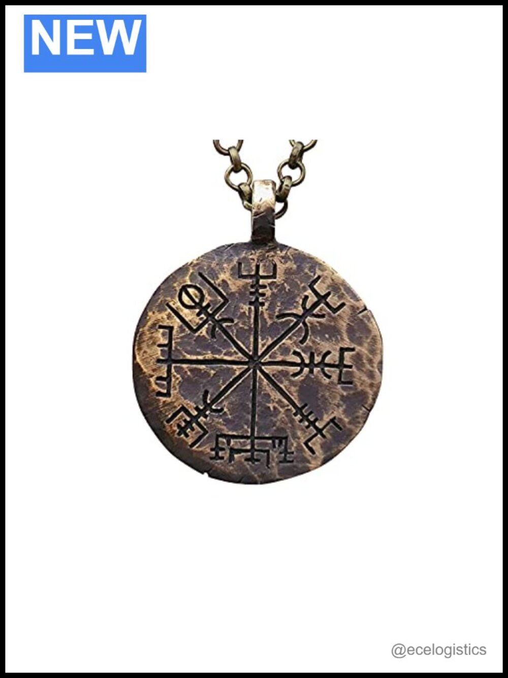 Handmade Brass Vegvisir Aegishjalmur Double Sided Pendant Necklace 22"